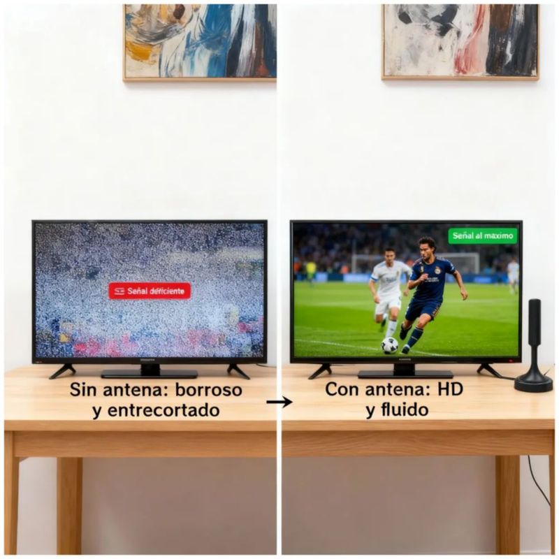 Antena Tv Digital Interior Hd, Color Negro