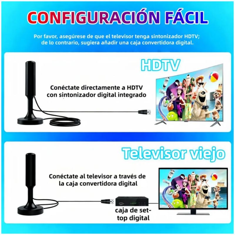 Antena Tv Digital Interior Hd, Color Negro