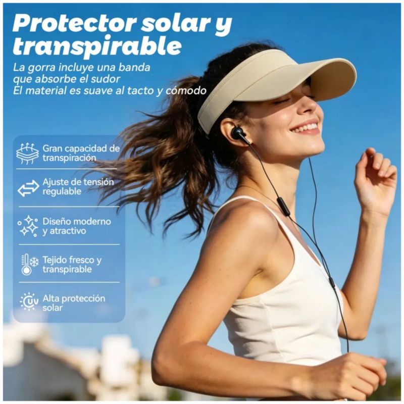 Visera Deportiva Calada Con Gran Ajustable Gorro De Sol, Color Caqui