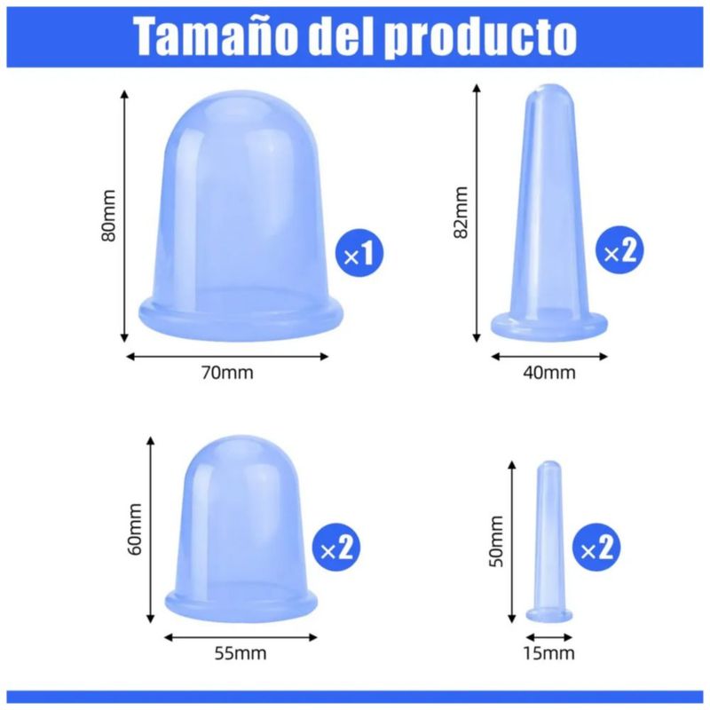 Ventosas De Silicona Para Masajes 7 Piezas, Color Azul