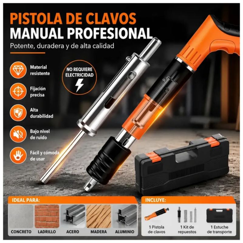 Pistolas De Clavos De Acero Versión Reforzada 200,  Color Naranja