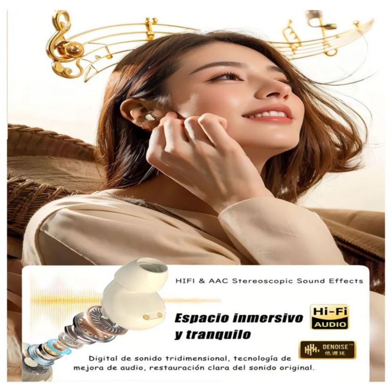 Audífonos In-ear Lotfits Inalámbricos Bluetooth 5.3 para Dormir y Correr, Color Beige
