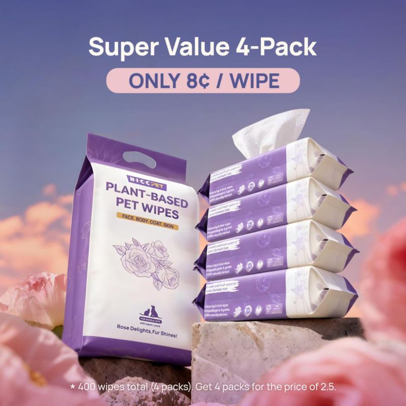 Toallitas para mascotas HICC PET de origen vegetal 400 unidades aroma a rosa