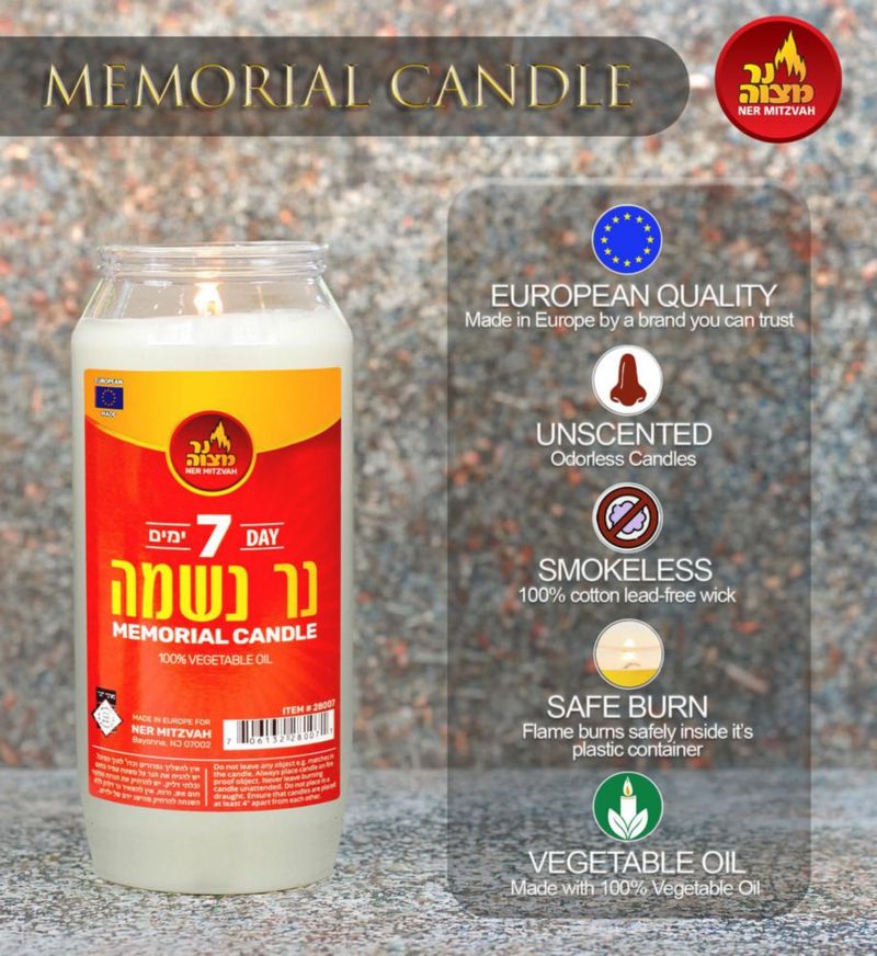 Vela Ner Mitzvah de 7 Días Pack de 3 Kosher Conmemorativa