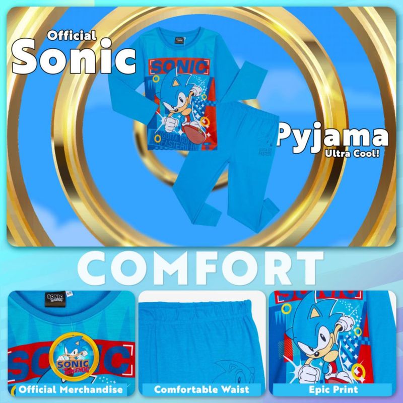 Conjunto de Pijamas Sonic The Hedgehog para Niños Suave y Cómodo Azul