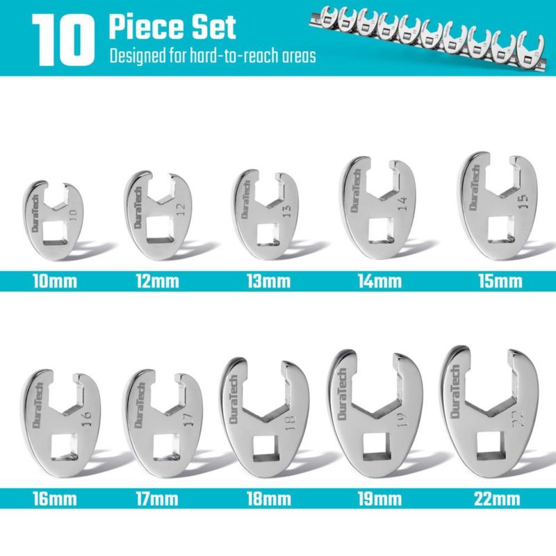 Juego de 10 llaves de vaso tipo cuña métricas DURATECH 3/8" de entrada