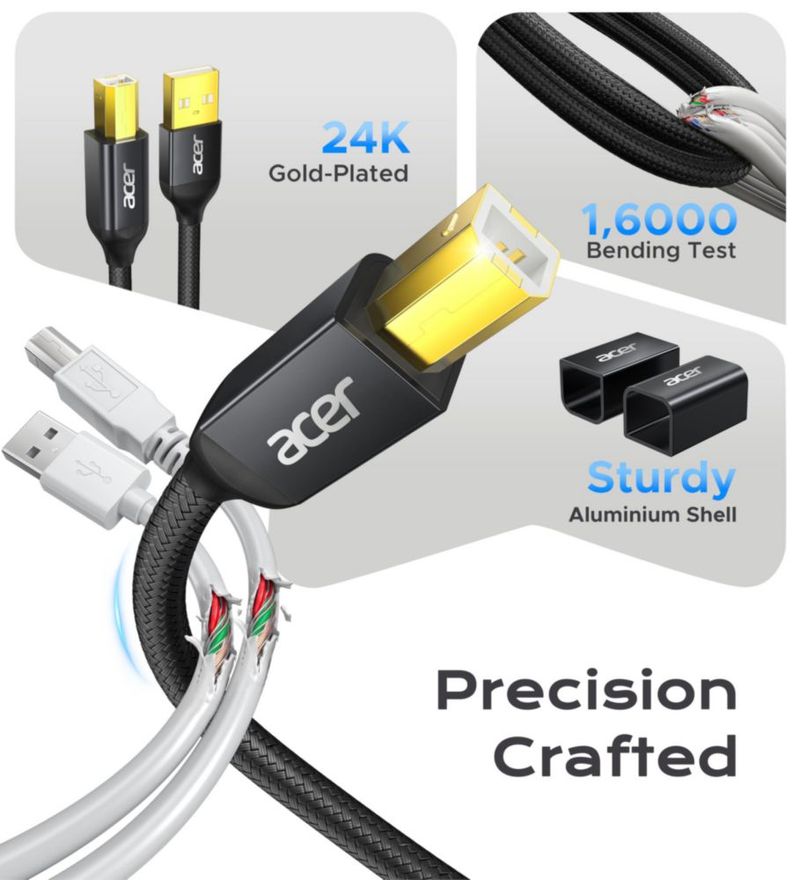 Cable de impresora Acer USB A a B de 15 m (nylon)