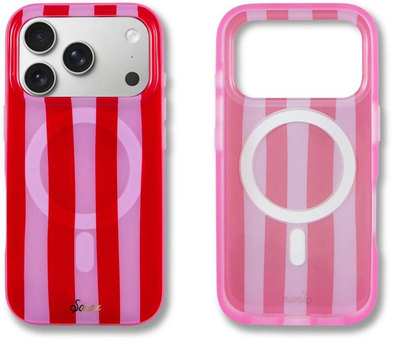 Funda Sonix para iPhone 18/17 Pro con franjas rojas y rosadas