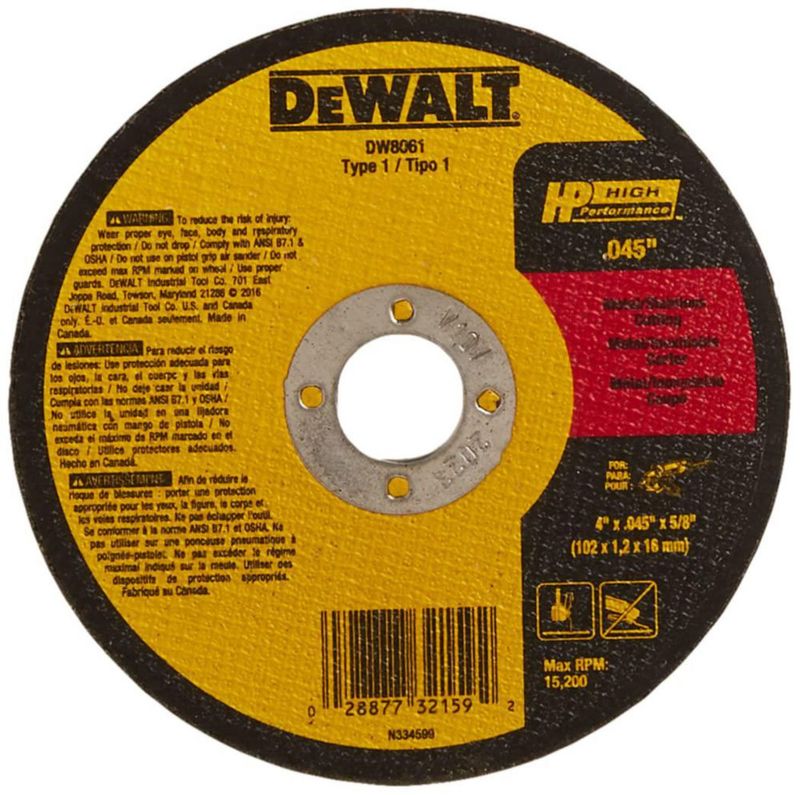 Disco de Corte DEWALT 10 cm .045" 5/8" A60T Metal/Inox
