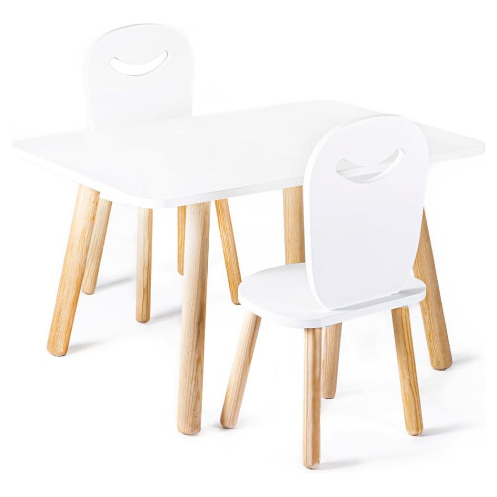 Set 2 sillas infantiles con mesa rectangular de Madera  Blanco