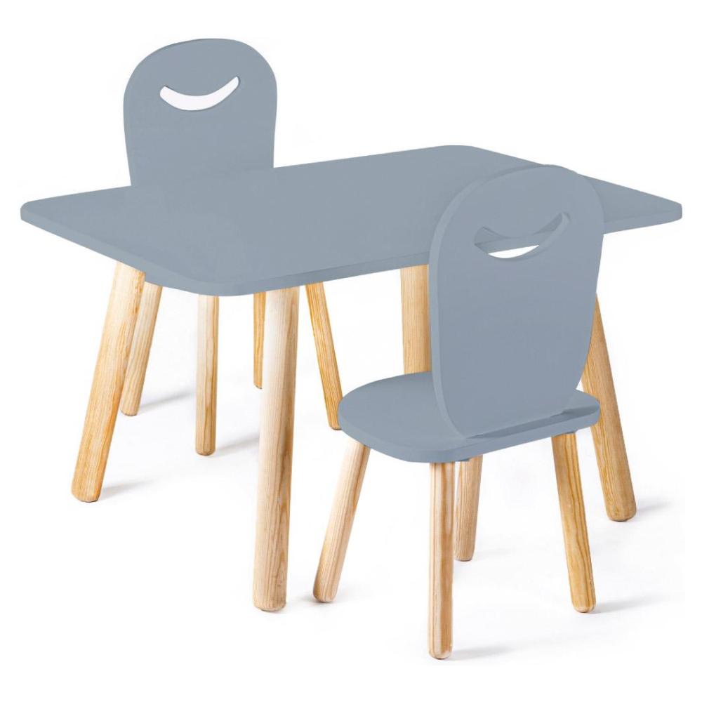 Set 2 sillas infantiles con mesa rectangular de Madera  Azul