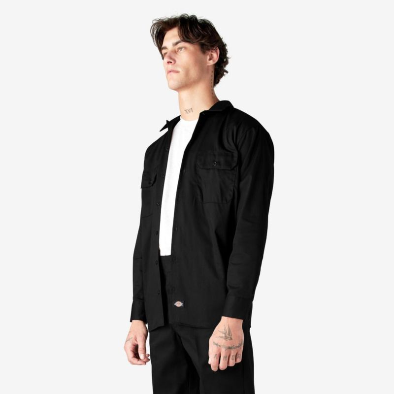 Camisa de Trabajo Dickies Negra Talla L con Absorción de Humedad