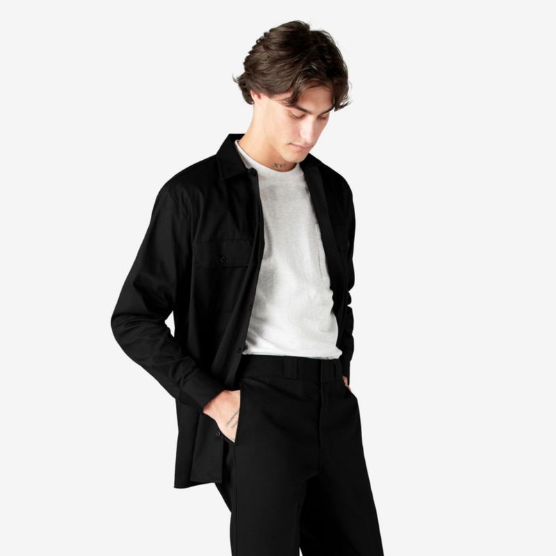 Camisa de Trabajo Dickies Negra Talla L con Absorción de Humedad