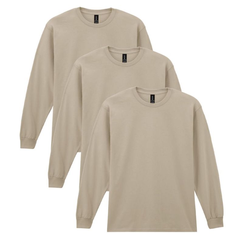 Camiseta Gildan G2400 de manga larga color arena – Pack de 3 (XL)