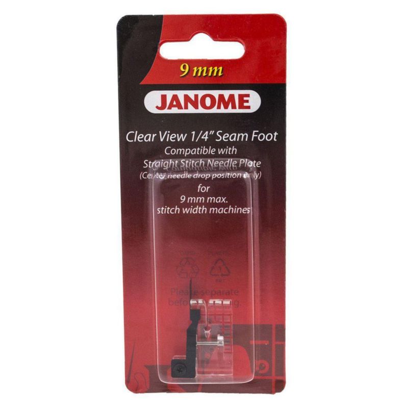 Pie prensador Janome 9 mm Vista clara para costura de 1/4 "