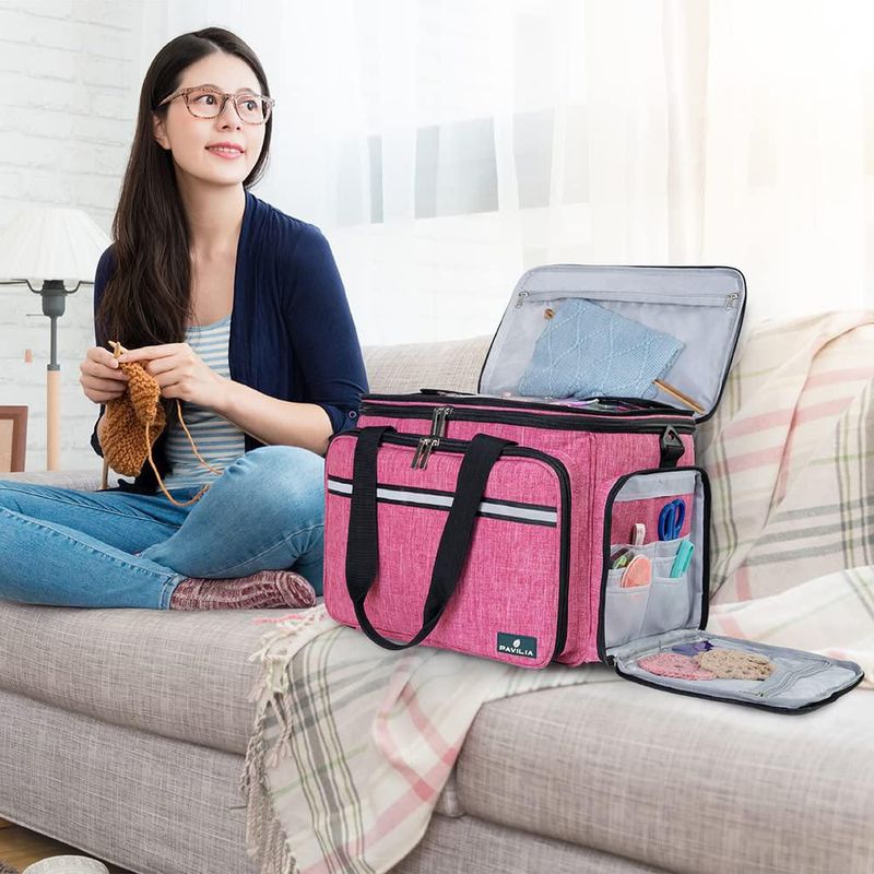 Bolsa de almacenamiento grande para lana de tejer PAVILIA rosa