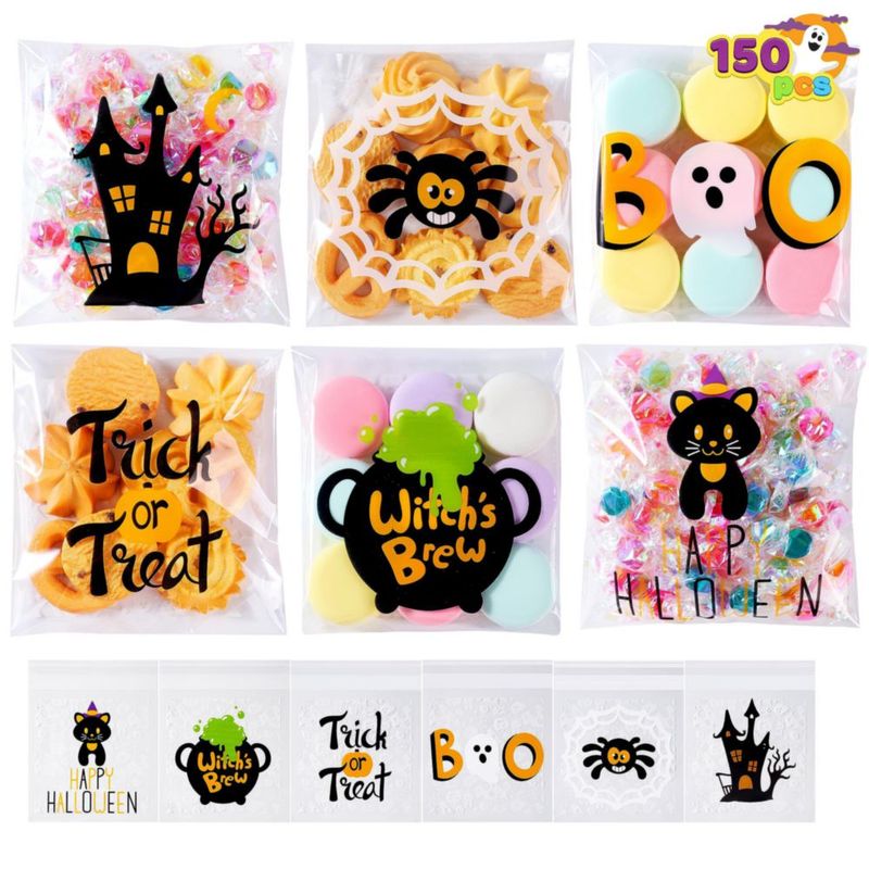 Bolsas de celofán JOYIN 150 uds Halloween transparentes con cierre autoadhesivo a granel