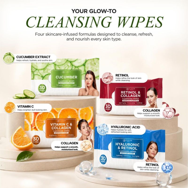 Toallitas Desmaquillantes Clear Beauty con Vitamina C y Pepino