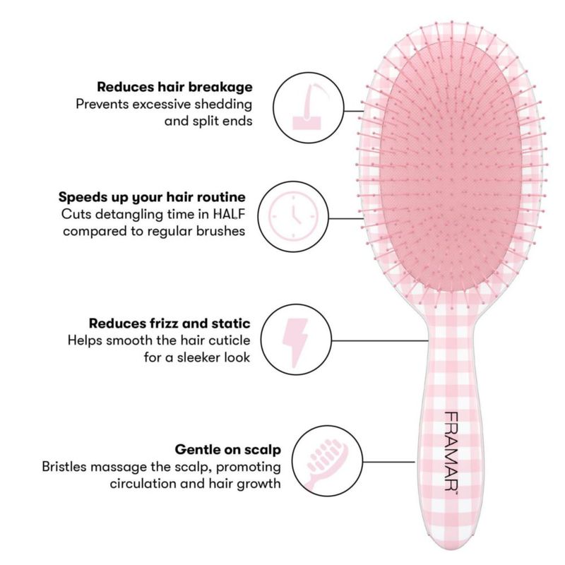 Cepillo Desenredante FRAMAR Rosa a cuadros – para cabello mojado o seco