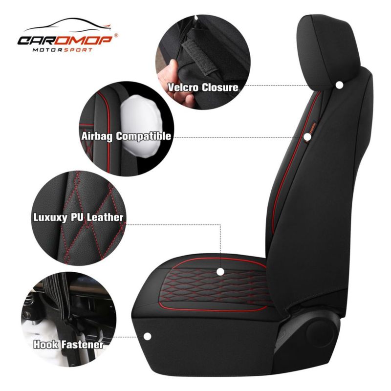 Fundas de asiento de coche CAROMOP de piel sintética de lujo para 5 asientos