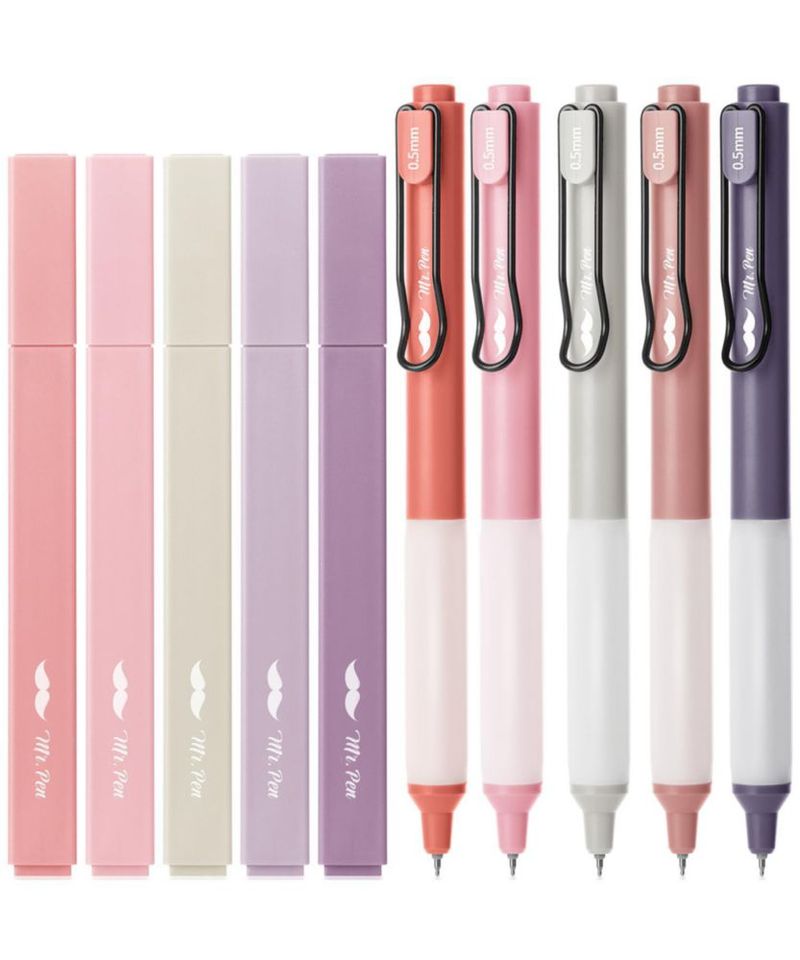 Set de 10 Plumas de Gel Mr. Pen Pastel y Negro 0.5 mm