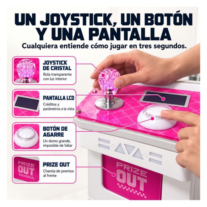 Maquina Caza Peluches Garra Mini Doll Audiotek Luz Sonido Rosa Locker Compatimiento