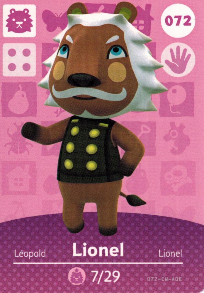 Tarjeta Amiibo Nintendo Lionel 072/100 Animal Crossing