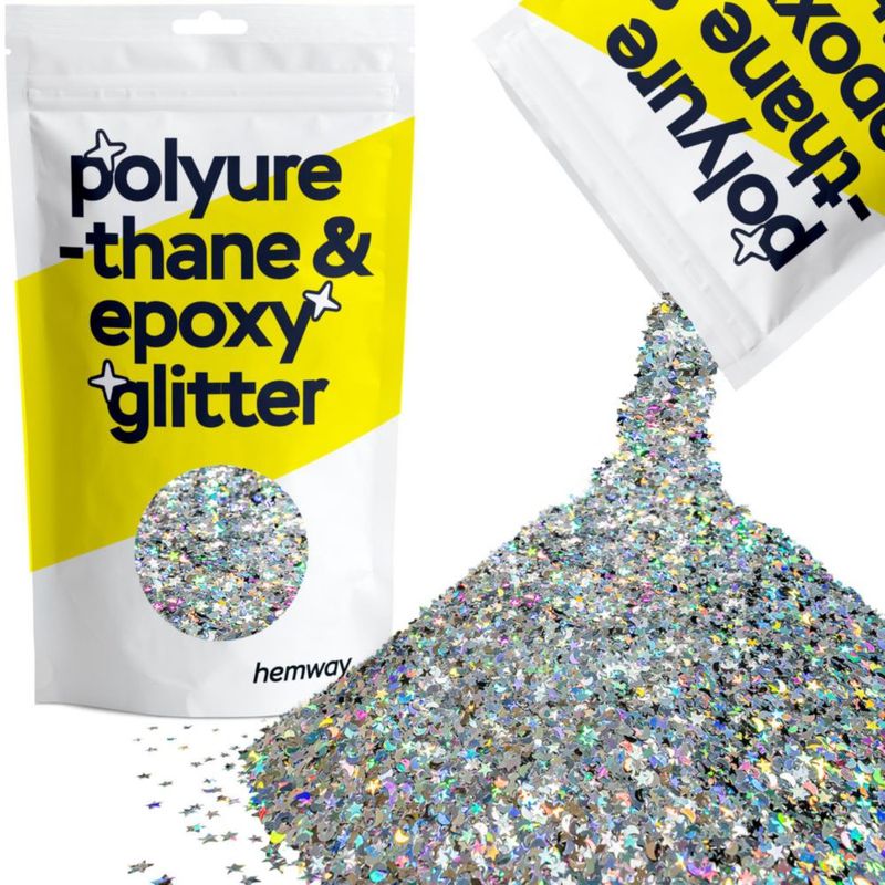 Purpurina Hemway 500 g Estrellas y lunas holográficas plateadas