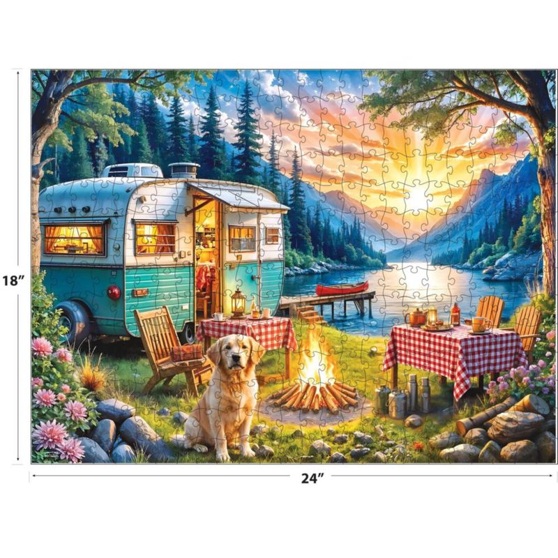 Rompecabezas RoseArt Kodak 350 piezas – Camper al atardecer con Golden Retriever