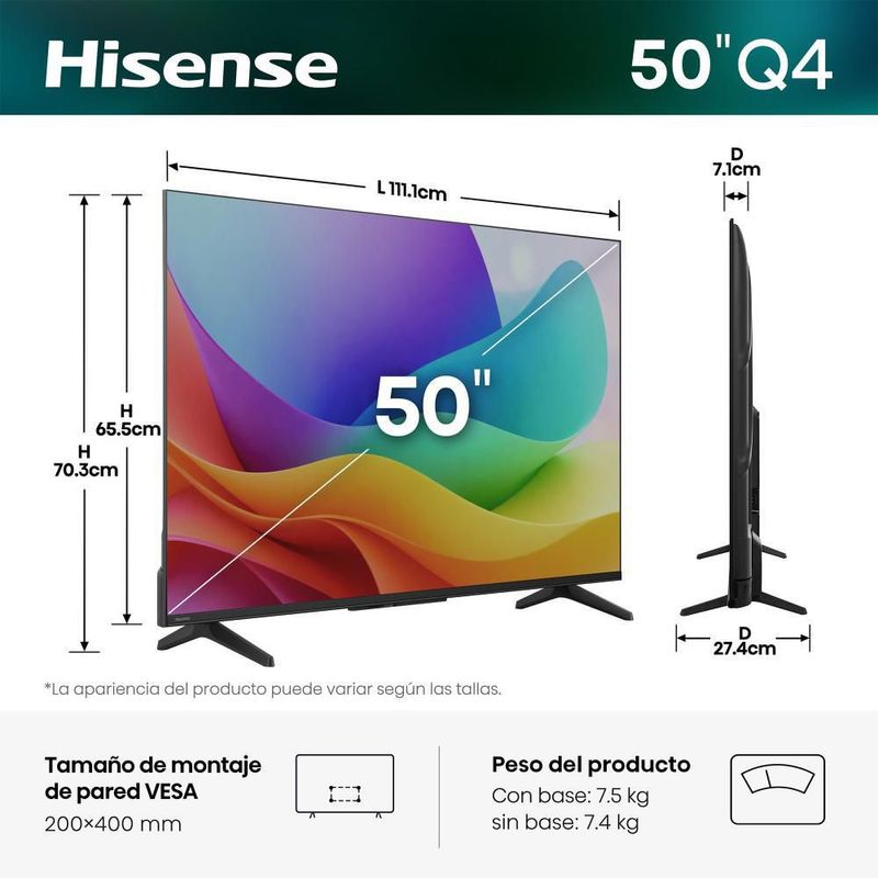 Pantalla Hi-QLED Hisense 50 Pulgadas FHD Smart 50QD4SV