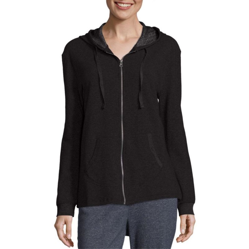 Sudadera con capucha con cremallera Hanes talla mediana color Ébano