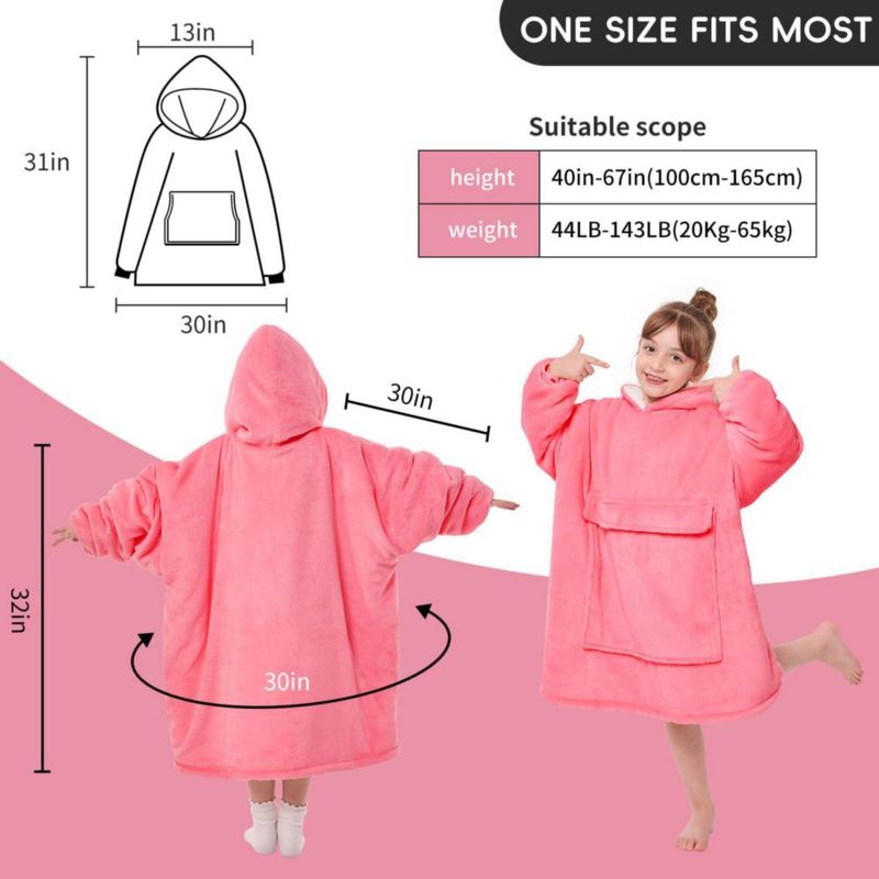 Manta con capucha yescool para niños de 8‑15 años rosa Sherpa