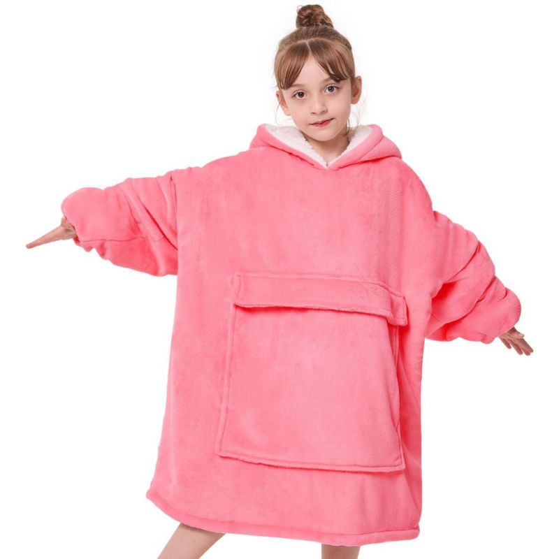 Manta con capucha yescool para niños de 8‑15 años rosa Sherpa