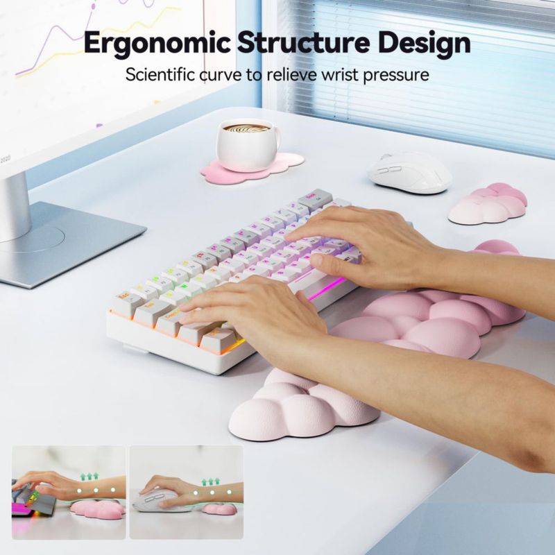 Conjunto de reposamuñecas TECKNET Cloud rosa con espuma de memoria