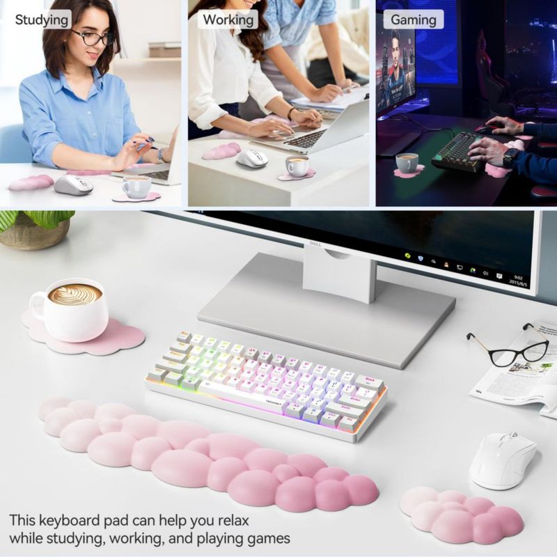 Conjunto de reposamuñecas TECKNET Cloud rosa con espuma de memoria