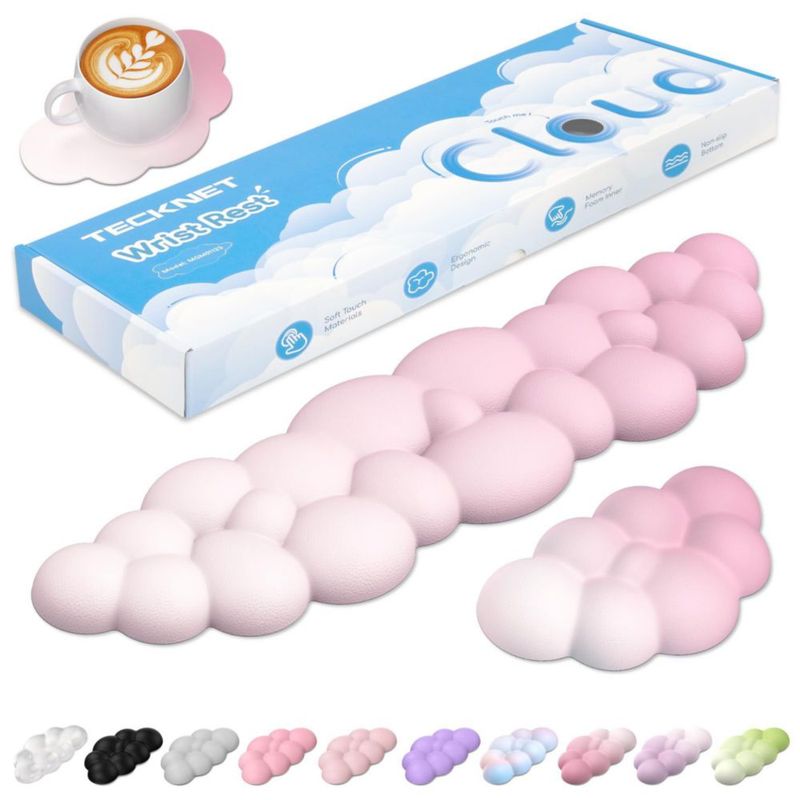 Conjunto de reposamuñecas TECKNET Cloud rosa con espuma de memoria