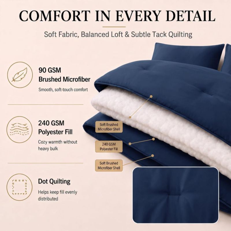 Juego de Edredón CozyLux King 7 piezas Azul Marino 240 gsm Microfibra