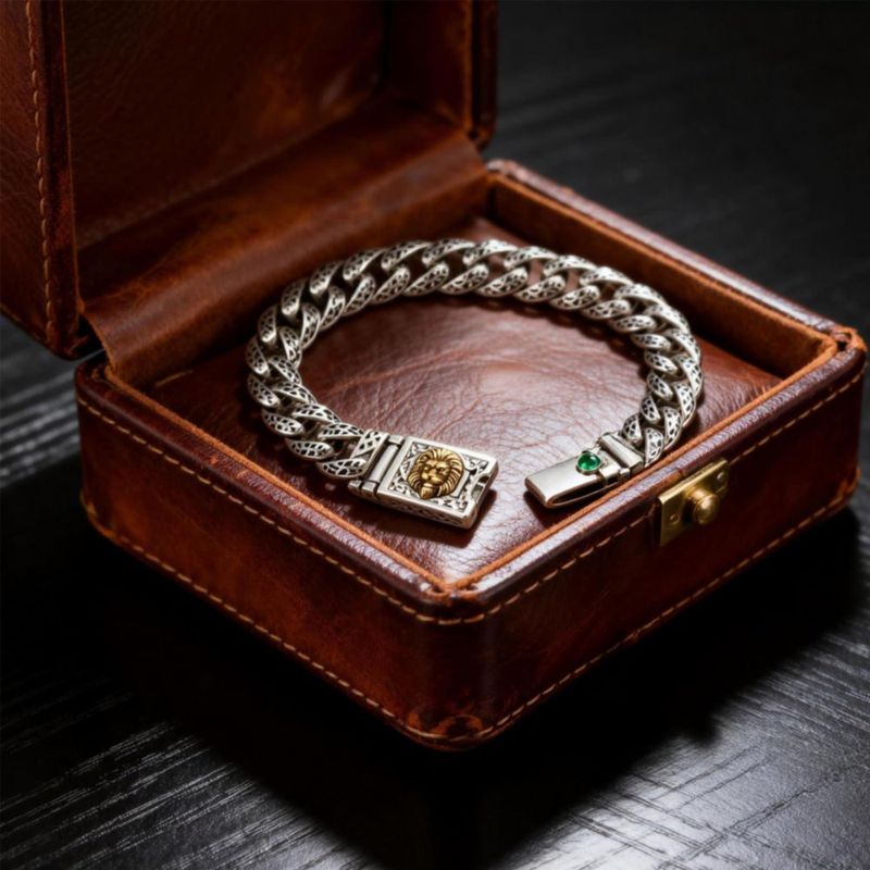 Pulsera Silverso de Plata de Ley 925 con León (16‑24 cm)