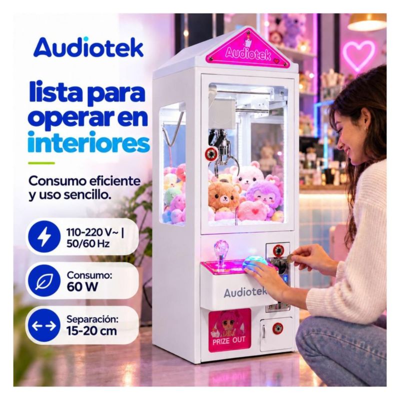 Maquina Caza Peluches Mini Garra Audiotek Casita Blanca Mini Doll Luz Sonido