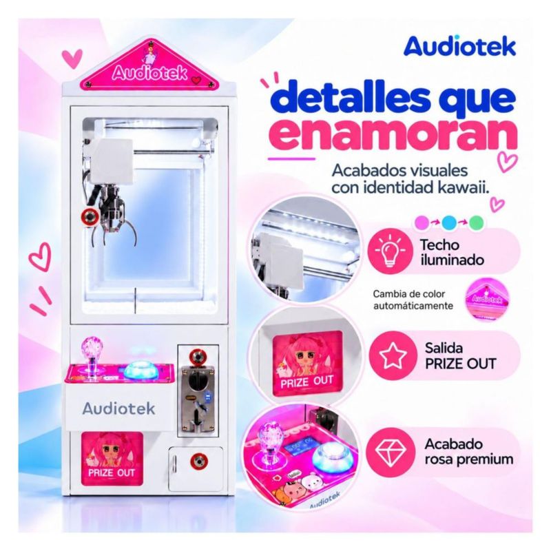 Maquina Caza Peluches Mini Garra Audiotek Casita Blanca Mini Doll Luz Sonido