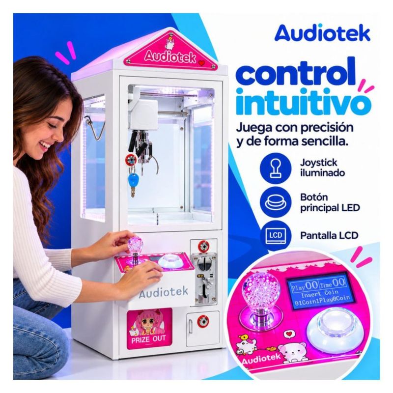 Maquina Caza Peluches Mini Garra Audiotek Casita Blanca Mini Doll Luz Sonido