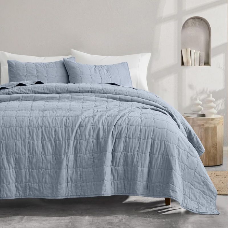 Juego de cama Wonderful Queen 240 × 240 cm Azul polvo 3 piezas