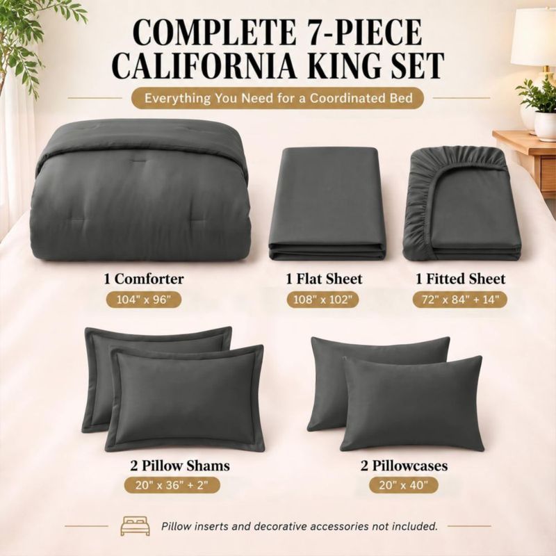 Juego de ropa de cama CozyLux California King 7 piezas Gris
