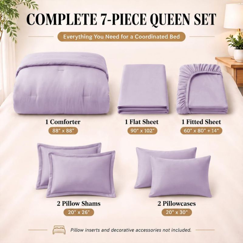 Juego de cama CozyLux Queen 7 piezas Lavanda