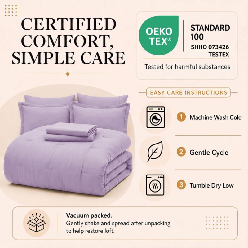 Juego de cama CozyLux Queen 7 piezas Lavanda