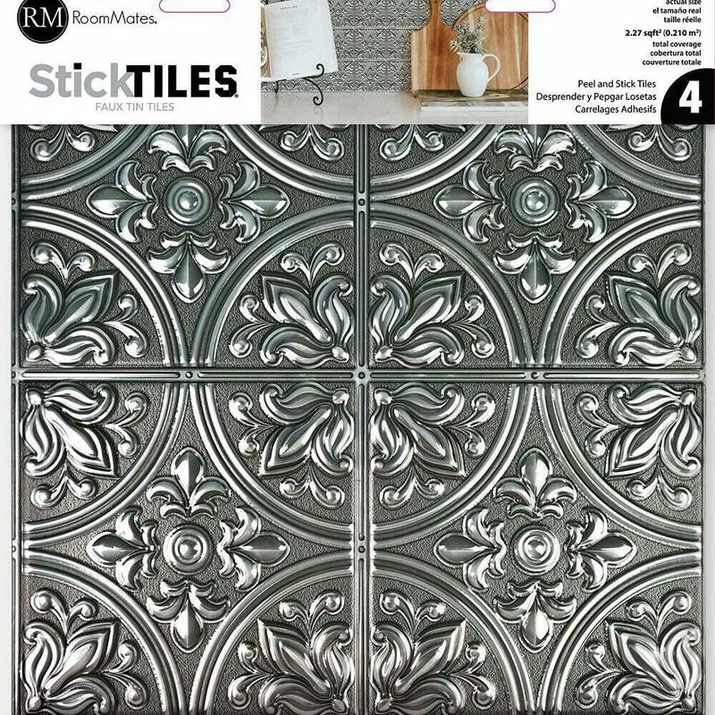 Azulejo adhesivo Plateado de Lata RoomMates 52 × 400 cm