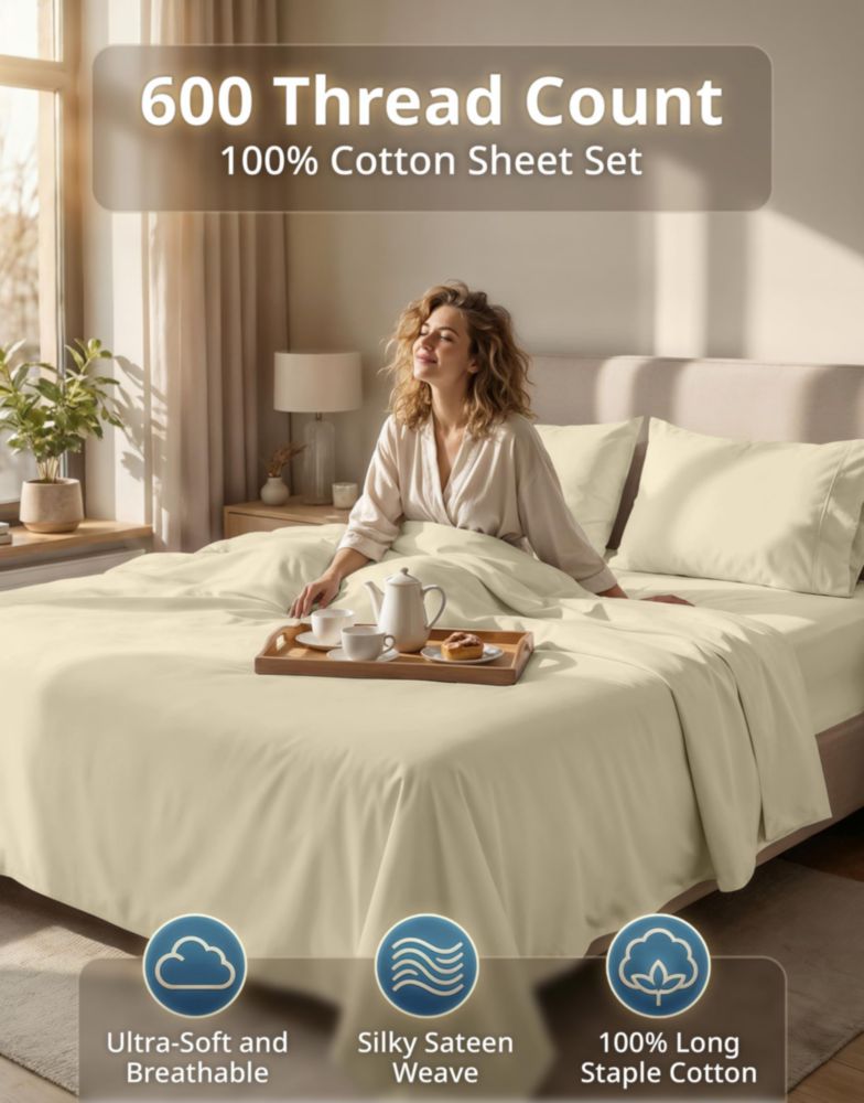Juego de sábanas LANE LINEN King 600TC 100% algodón satén