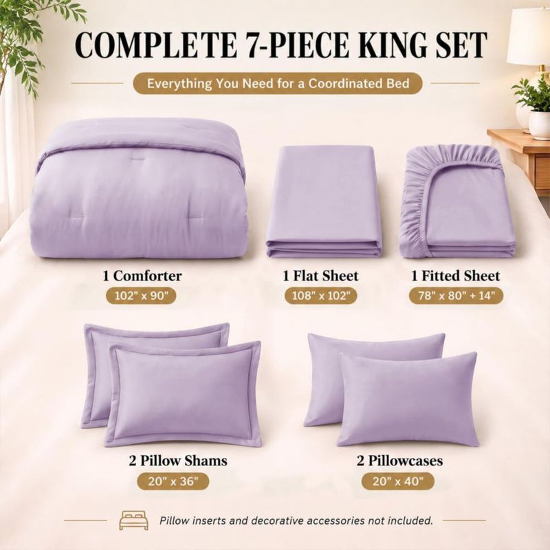 Juego de Edredón CozyLux King 7 piezas Lavanda
