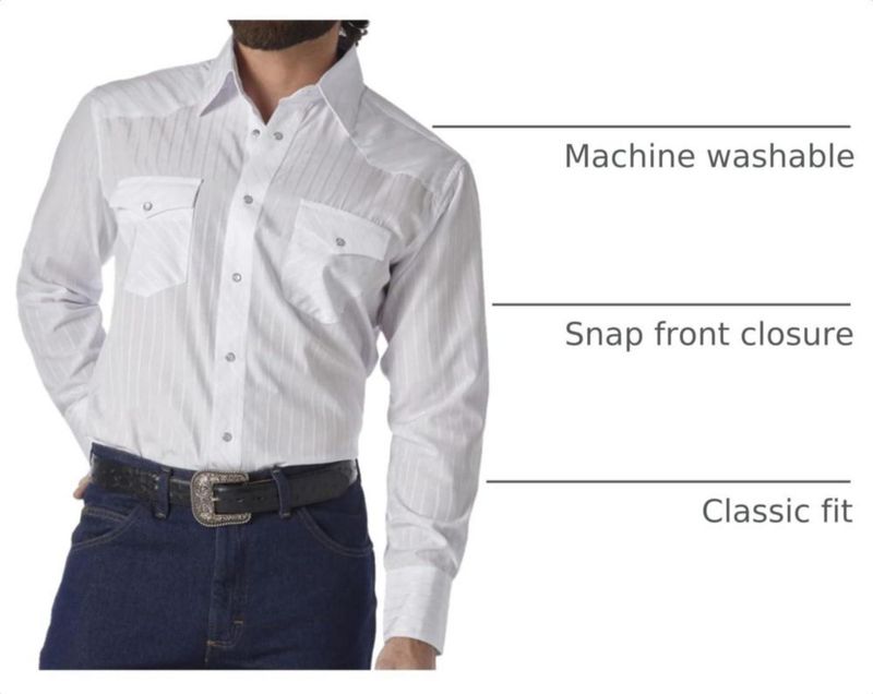 CAMISA Wrangler Hombre Manga Larga con Botones a Presión Blanca Talla Grande