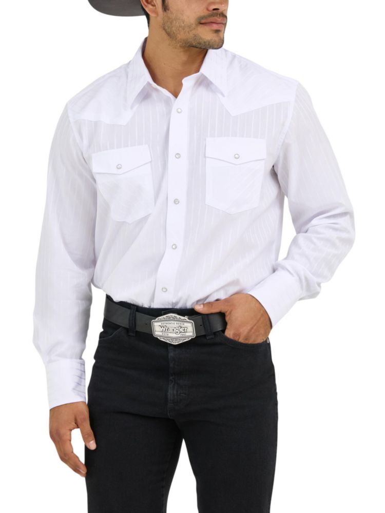 CAMISA Wrangler Hombre Manga Larga con Botones a Presión Blanca Talla Grande